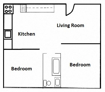 Floor plan for 2 beds, 1 bath, 716 sqft